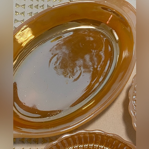 Vtg Anchor Hocking Fire King Peach Lustre Swirl Small Oval Dish - Picture 1 of 8